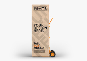 Tall Cardboard Box on Hand Truck Mockup