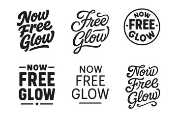 Fototapeta premium Creative Lettering Grid. Now Free Glow. Set lettering. harmonious lettering variations of the same emblematic concept (Bold hand-lettering with playful
