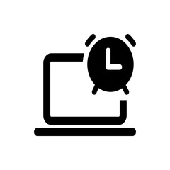 Laptop computer displaying an alarm clock icon indicating a reminder or time related function on screen view