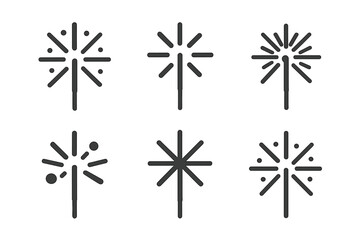 Sparkler Logo Grid. Fireworks display. Set Logo of sparkler: Stylized detail, Iconic shape, Minimal outline, Flat solid, Abstract geometric, Negative space.