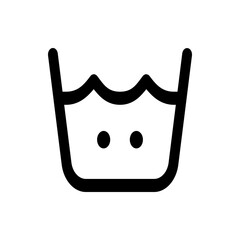 Illustration of a washbasin filled with water and two dots indicating a delicate washing cycle symbol