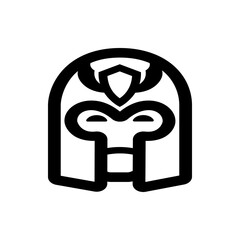 Illustration of a stylized helmet with a unique design and bold black outline on a white background