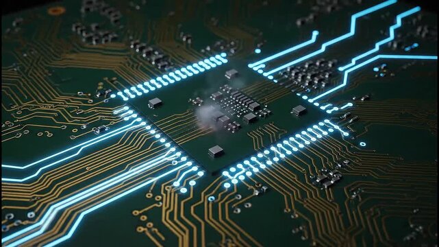 Power Surge and Failure Simulation on a Modern Circuit Board with Glowing Traces