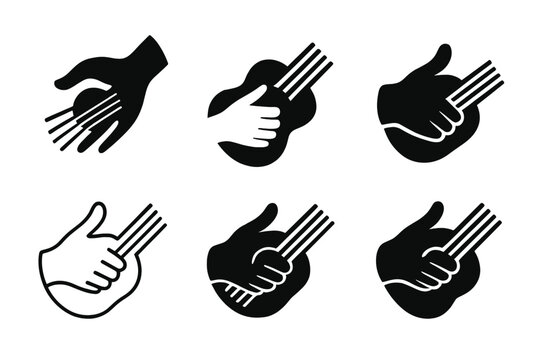 Guitar Strumming Logos. Guitar strumming. Set Logo of Guitar strumming: hand silhouette with strumming motion. harmonious logo variations of the same