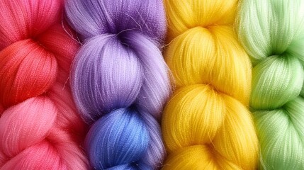 Colorful wool threads arrangement, macro vibrant textiles textured surface