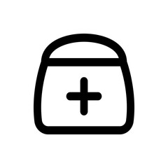 Illustration of a black and white medical bag with a plus sign in the center on a white background design