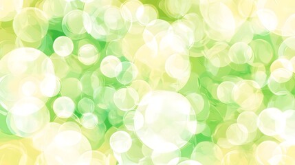 Soft green and yellow bokeh circles create a blurred, luminous background.