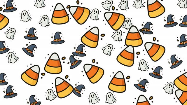 Haunting halloween pattern adorned with spectral motifs and looping silhouettes ideal for seamless wallpapers, horror intros, digital animation backgrounds, creative overlays, and eerie festive brandi