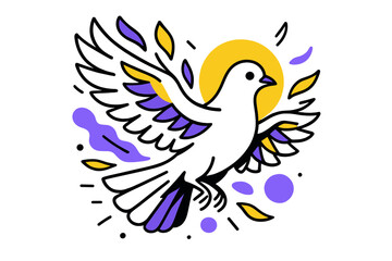 Obraz premium Glowing Dove Illumination. Dove in Flight. Close-up of a single glowing dove with abstract feathers floating off its wings, symbolizing lightness and hope.