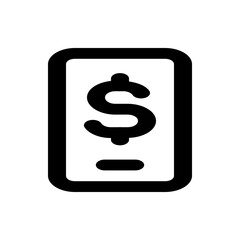 Illustration of a black dollar sign inside a rounded rectangle shape with a small line underneath it icon