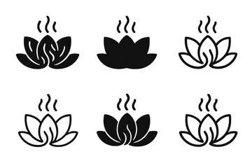 Fototapeta premium Lotus Breathing Logos. Breathing exercises for stress management. Set Logo of Breathing exercises for stress management: Lotus with breath lines. harmonious
