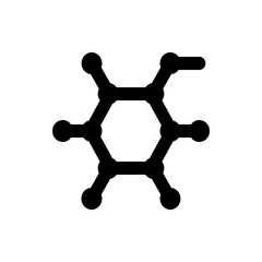 Illustration of a black benzene ring with six carbon atoms and six hydrogen atoms on a white background