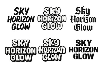 Fototapeta premium Harmonious Lettering Grid. Sky Horizon Glow. Set lettering. harmonious lettering variations of the same emblematic concept (Grunge textured brush lettering,