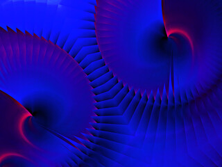 Deep blue and magenta abstract background with sharp geometric fan shapes and strong radial gradient suitable for music album covers or technology marketing