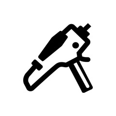 Illustration of a black and white glue gun with a handle and nozzle design for adhesive applications tool