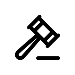 Illustration of a black gavel with a rounded handle and head striking a surface in a minimalist style