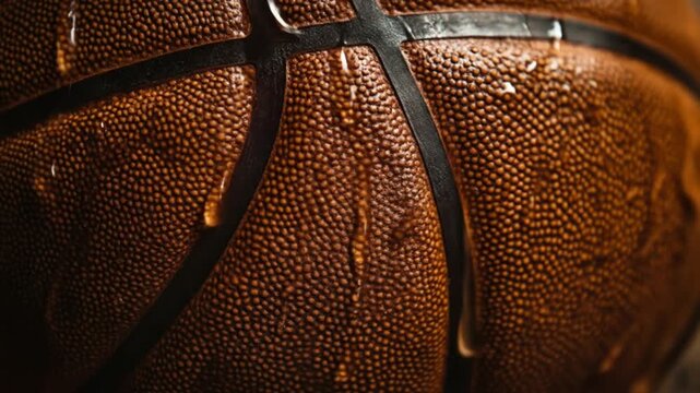 Close up of a wet basketball showing texture and detail