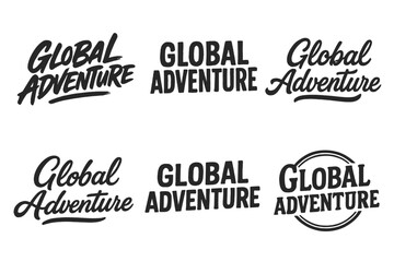 Fototapeta premium Harmonious Lettering Variations. Global adventure. Set lettering. harmonious lettering variations of the same emblematic concept (Dynamic brushstroke graffiti
