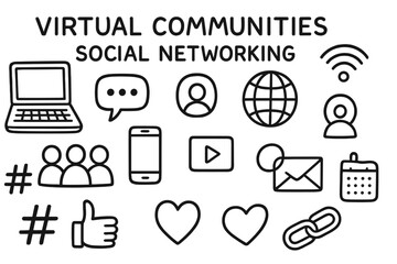 Virtual Community Icons. The growth of virtual communities and social networking. Hand-drawn doodle illustration virtual communities and social networking