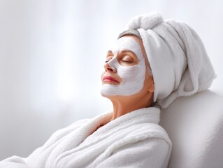 Woman applying facial mask for skin care and rejuvenation woman s face with applied facial mask for skincare beauty routine and skin health