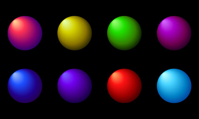 collection of bright colorful 3d spheres with smooth gradient and shiny surface on black