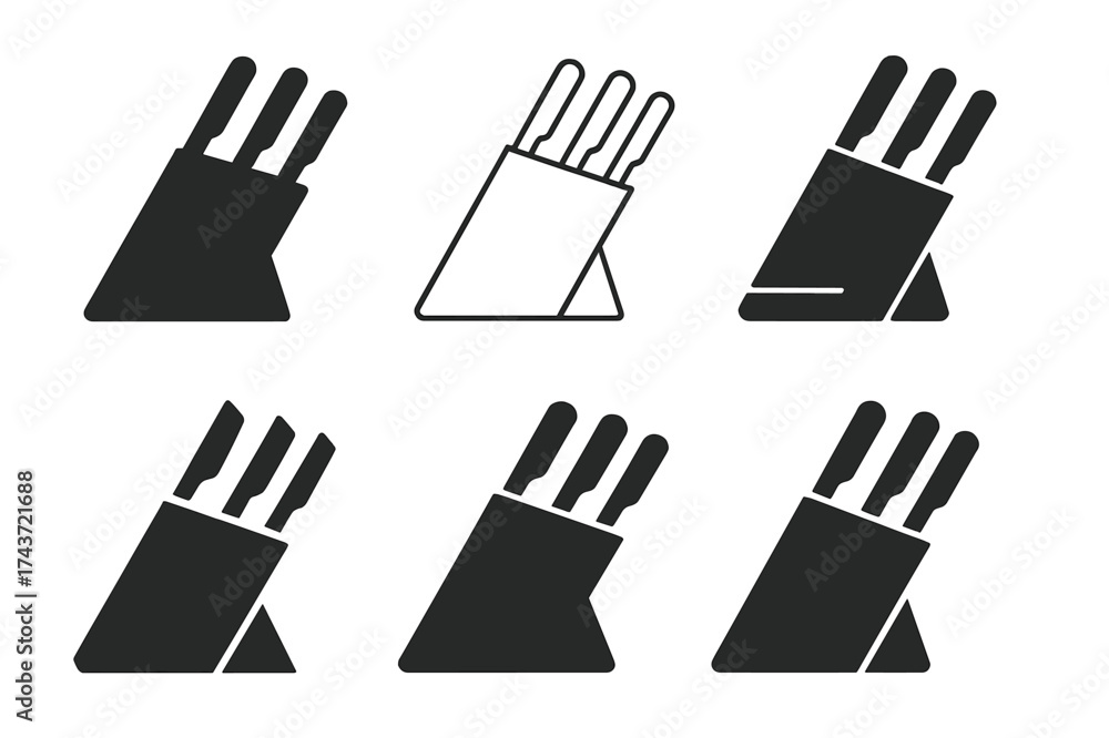 Wall mural minimal knife block variations. knife block. set logo of kitchenware: minimal knife block icon. harm