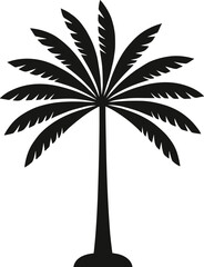 Stylized black palm tree silhouette with pointed leaflets and curved fronds, ideal for tropical logo, icon, decor, or graphic design