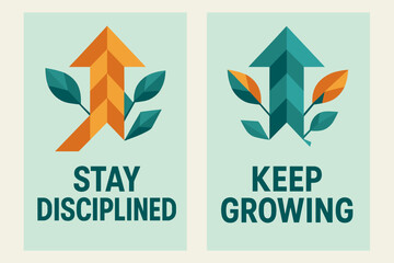 Obraz premium Motivational Geometric Banners. Determination. Two vertical A6 banners with safe margins, centered composition, no elements touching edges, geometric style,