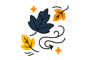 Autumn Leaves Motion. Nature blur. Autumn leaves glowing and softly fading into blurred background. Floating wind and sparkle icons showing movement and