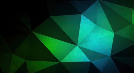 Fototapeta premium A geometric abstract background featuring dark green and blue polygons with brighter teal and lime green facets showcasing a textured surface