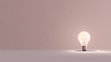 Single glowing light bulb symbolizes innovation and brilliant ideas illuminating a clean, modern workspace for creative inspiration.