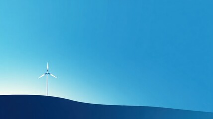 Obraz premium Clean, modern wind turbine stands tall against a vast, clear blue sky on a rolling hill, symbolizing sustainable energy and a bright future.