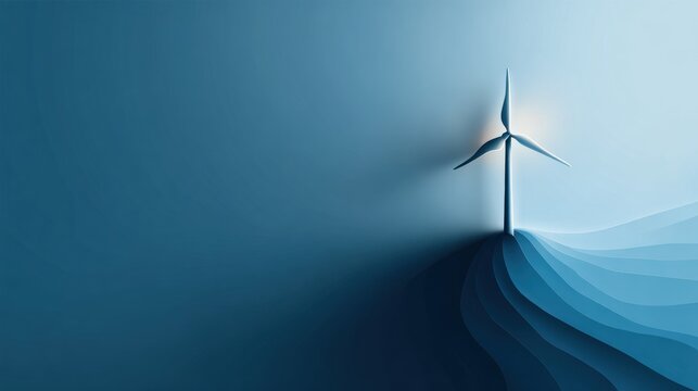 Stunning wind turbine generates clean energy amidst serene blue waves, symbolizing sustainable future and environmental innovation
