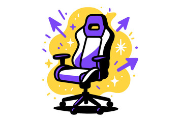 Fototapeta premium Ergonomic Gaming Chair. Gaming Chair. A glowing chair with abstract floating arrows and sparks showing comfort and ergonomic energy. Modern flat-line
