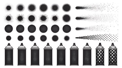 Stencil spray paint borders and inky graffiti blots. Stencil inky paint borders, hand drawn spraypaint effect.