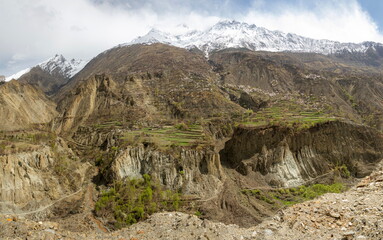 beautiful panorama landscape of spring season in Gilgit Baltistan 