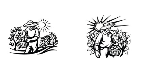 Fototapeta premium Minimalist line art sketch of a collecting vegetables black silhouette style vector art design