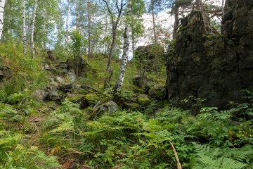 Fototapeta premium Azov Mountain Nature Park. The mountain range is composed of spherical lavas of basalt composition