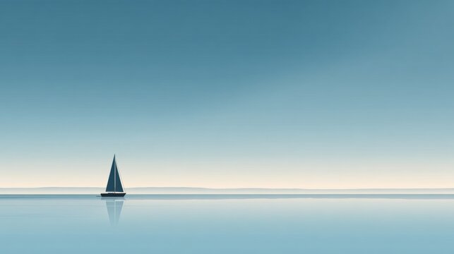 Serene sailboat gliding across tranquil waters, evoking peace and freedom with its reflection under a clear sky - Powered by Adobe