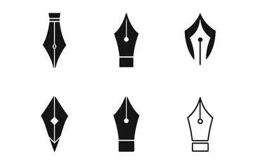 Elegant Pen Logo Grid. Luxury accessories for men and women. Set Logo of luxury pen: sleek fountain pen design. harmonious logo variations of the