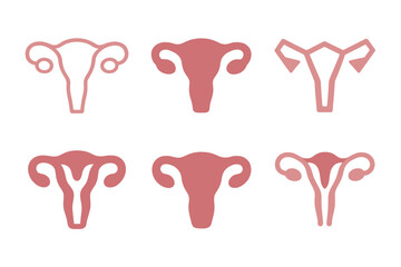 Womb Symbol Logos. Reproductive health. Set Logo of womb symbol: stylized uterus icon. harmonious logo variations of the same emblematic concept, each with