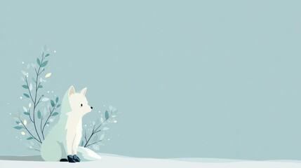 Charming illustration of a serene arctic fox amidst delicate winter foliage, evoking a sense of peace and tranquility for design projects