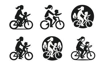 Obraz premium Joyful Park Bonding. A Mother and Son Enjoying a Playful Moment in the Park. Set Logo of A Mother and Son Enjoying a Playful Moment in the Park: bicycle.