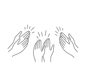 Hands clap line art, applause and appreciate group of people. Congratulations, support, thanksgiving, feedback. Vector illustration