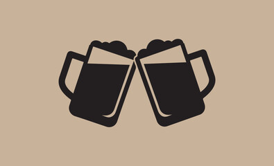 Two dark beer mugs clinking together in a toast