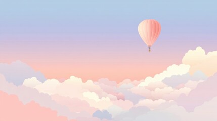 Obraz premium Dreamy hot air balloon soaring above pastel clouds, evoking feelings of peace, freedom, and adventure, perfect for travel and lifestyle themes