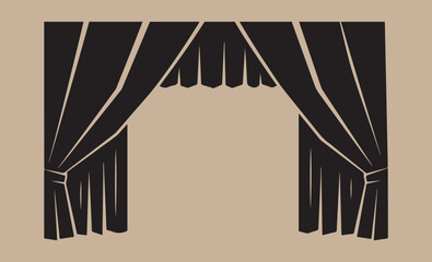 Elegant black stage curtains with tie backs and decorative valance