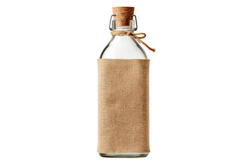 Brown Fabric-Covered Jar with Blank Cork Tag and Twine on a transparent background