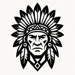 Obraz premium Tribal Chief with Feather Crown Illustration
