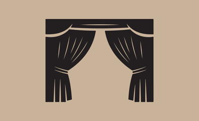Elegant black stage curtains partially open against a neutral background